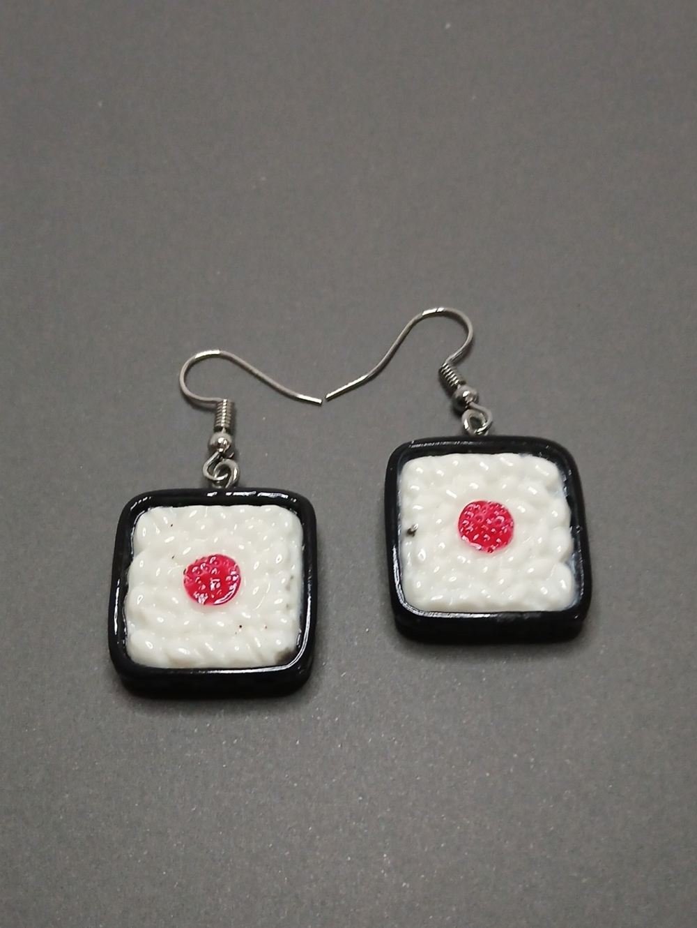 Cute Red and White Rice Sushi Earrings (Costume Jewelry)